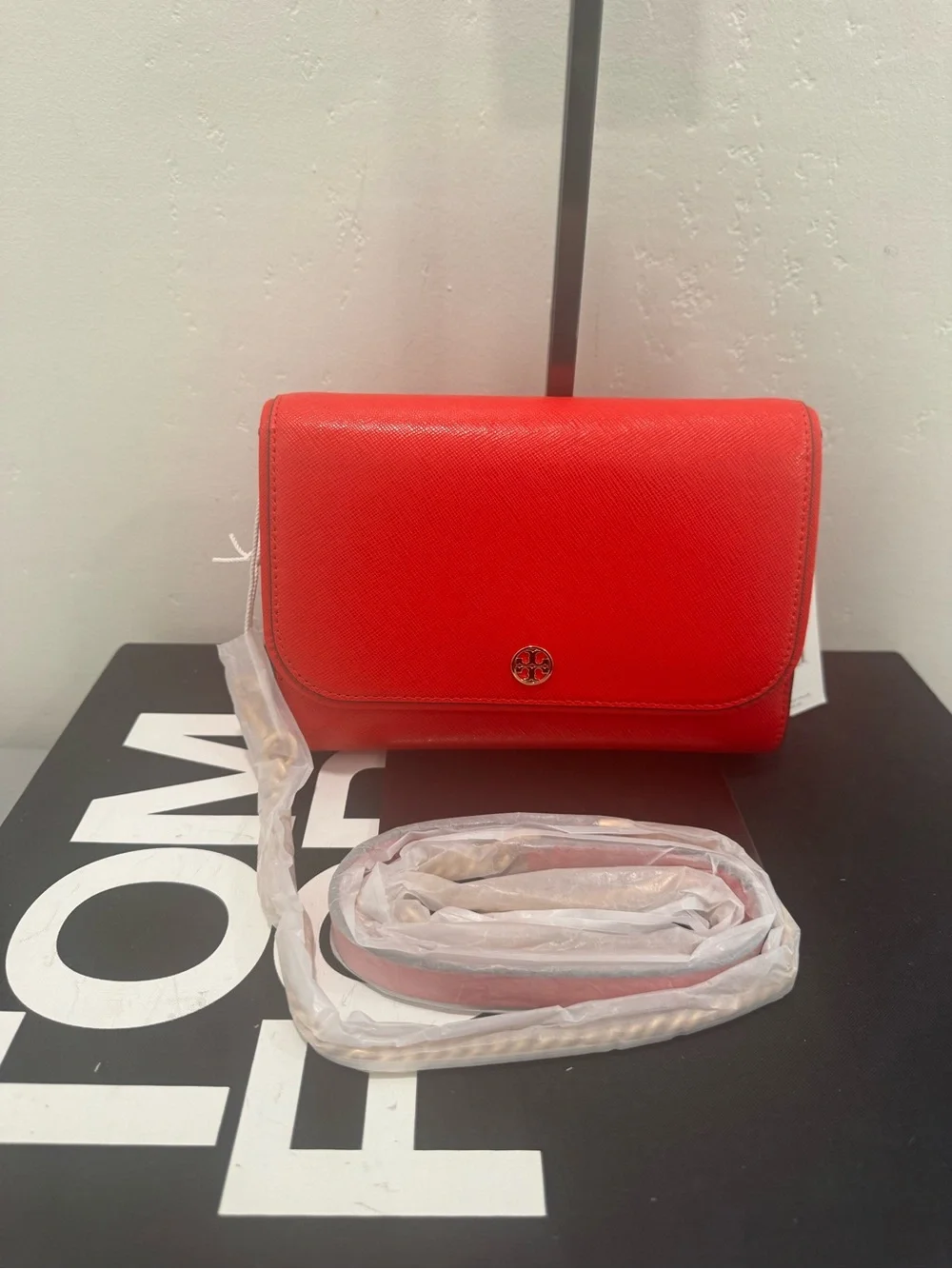 Tory Burch Red Leather Crossbody Bag with Logo Medallion